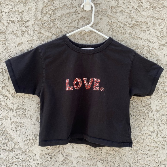 Rebecca Minkoff Tops - REBECCA MINKOFF Cropped Black LOVE Tee Shirt